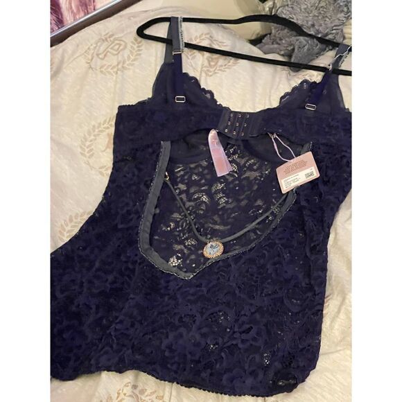 Savage x fenty nwt framed in denim teddy slip lace charm bird - Picture 11 of 12